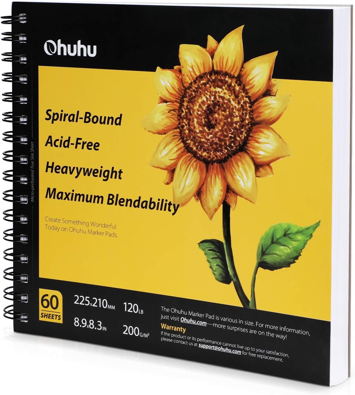 Ohuhu Marker Pads Art Sketchbook, 120LB/200GSM Heavy Smooth Drawing Papers, Spiral Bound Sketch Book for Alcohol Markers Christmas Gift